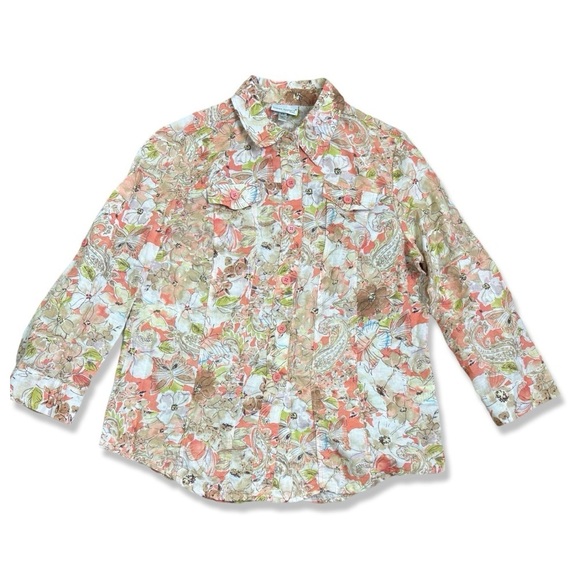 ⭐️HARVE BENARD Linen Blend Floral Button Down Shirt - Picture 1 of 5